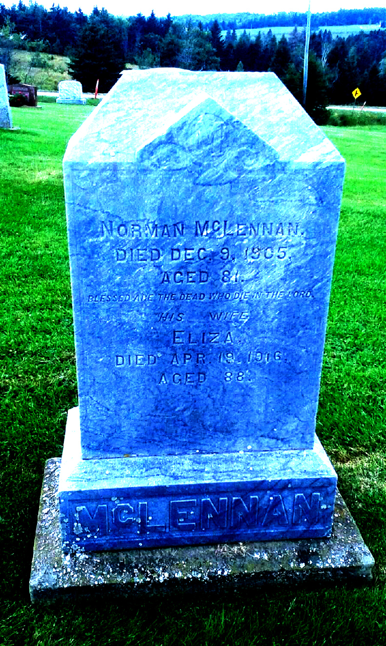 Photo of headstones/Norman McLennan d1905 hdstn Hartsville cem PEI